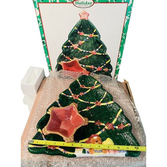 Vintage Chip Dip Platter World Bazaar’s Christmas Tree Condiments NIB New In Box - Picture 7 of 13
